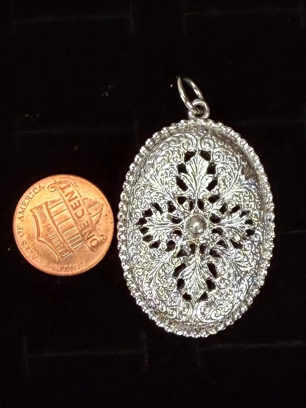 Vintage Aged Silvertone Weighted Pendant + Free 16” Black Cord Necklace